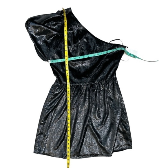 7 for All Mankind One-Shoulder Black Metallic Cocktail Mini Dress, NWT, Medium - Picture 5 of 8